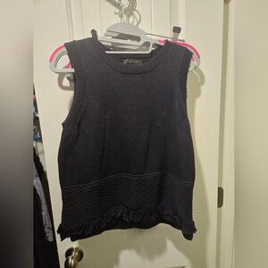 Timeless Classic Navy Sleeveless Cotton Knit Vest Top Size L Ann Taylor